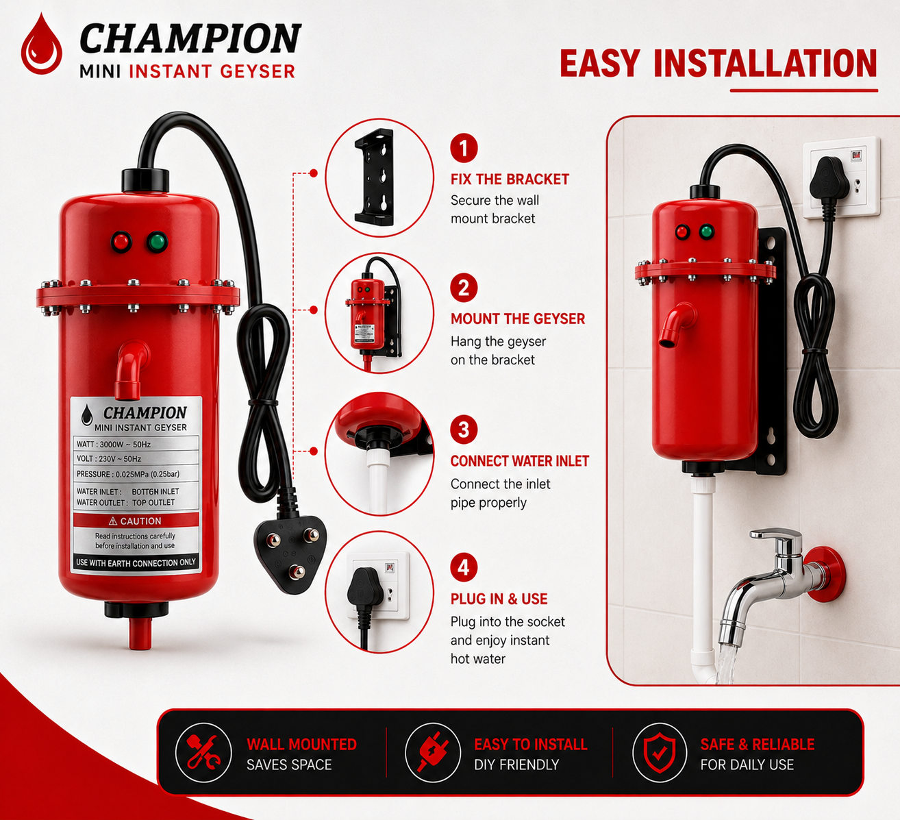 Champion Mini Instant Geyser – Easy Installation Guide