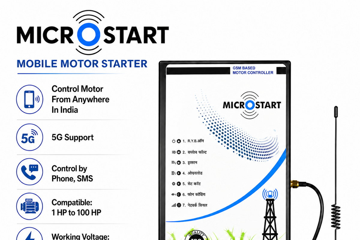 MICROSTART mobile motor starter with features listed on a white background